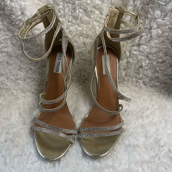 Steve Madden silver Rhinestones ankle straps heels back zipper size 10M - Picture 4 of 11